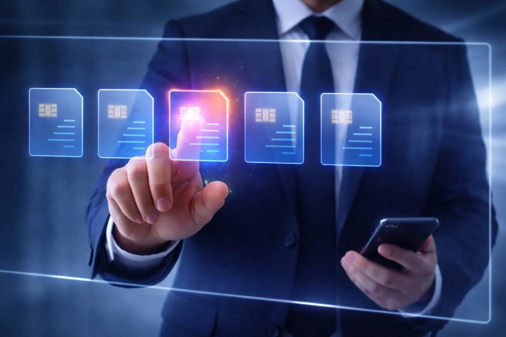 eSIMをスマホにダウンロードしてデータ通信を利用するイメージ