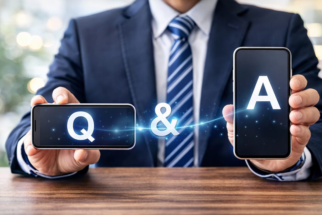 スマートフォンで質問と回答を表現するビジネスイメージ