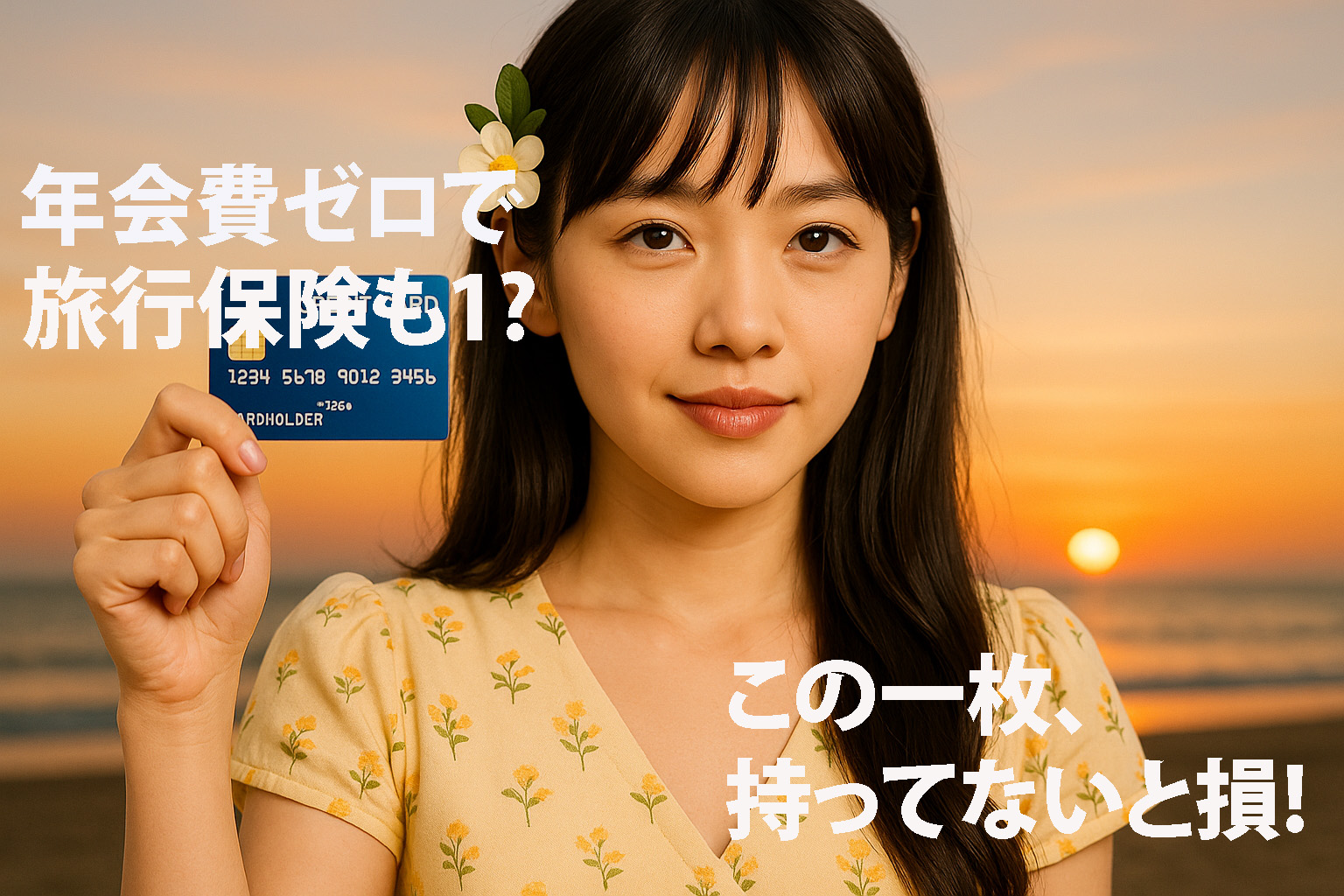 おすすめクレジットカードを誇らしげに示す女性