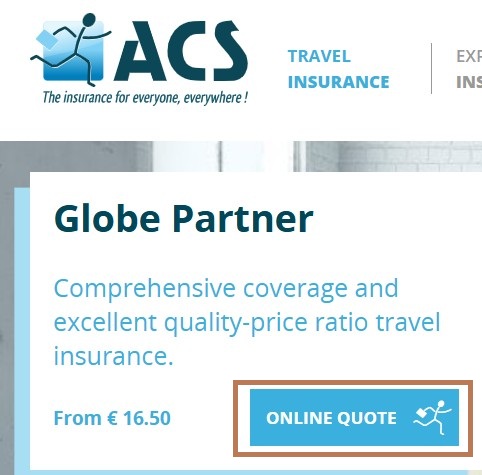 ACSのGlobe Partnerプラン紹介画面と「ONLINE QUOTE」ボタン
