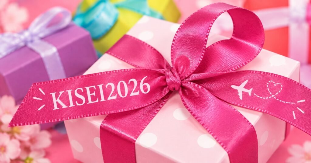 SafetyWingのリワードコード「KISEI2026」が書かれたピンクのプレゼントボックス
