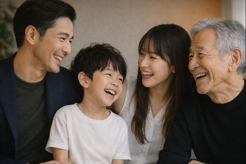 異なる世代の人々が集まり、笑顔で会話を楽しんでいる実写イメージ