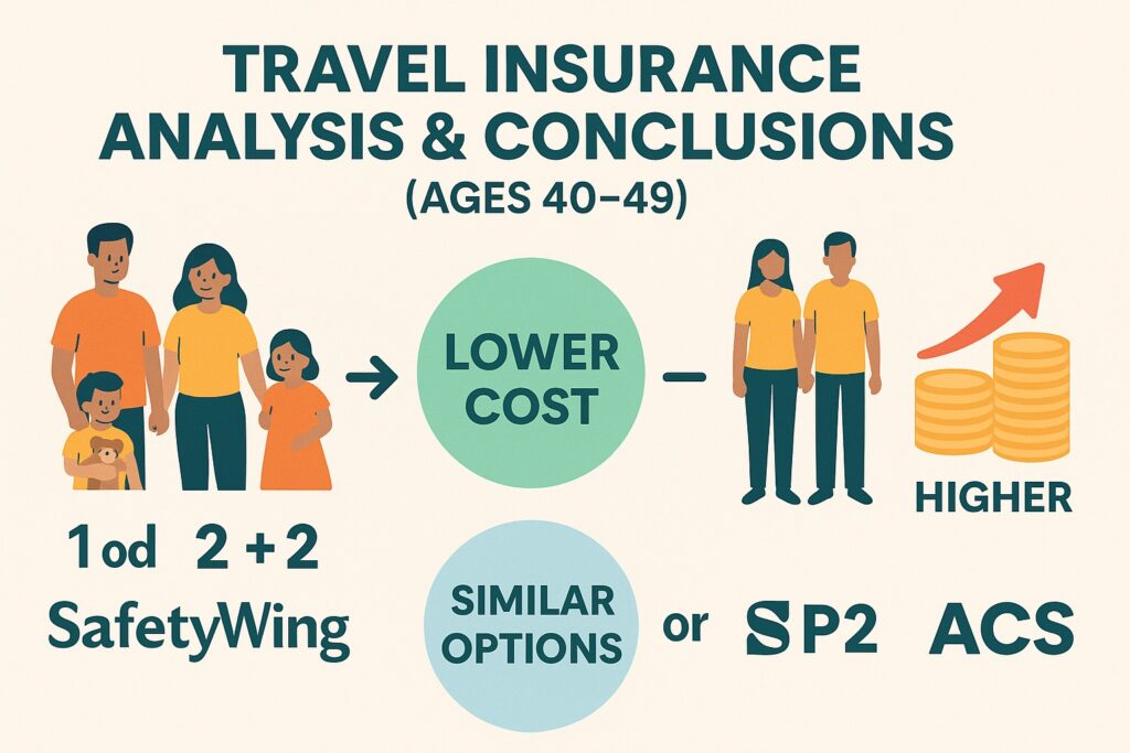 40代家族向けの旅行保険比較：SafetyWing、たびともP2、ACSのコストと補償バランスを図解