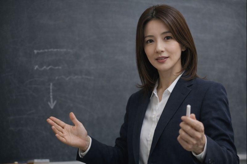 黒板を使って説明をする女性の専門家のイメージ