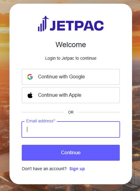 Jetpacログイン画面|Google・Apple・メールアドレスでのサインイン選択画面
