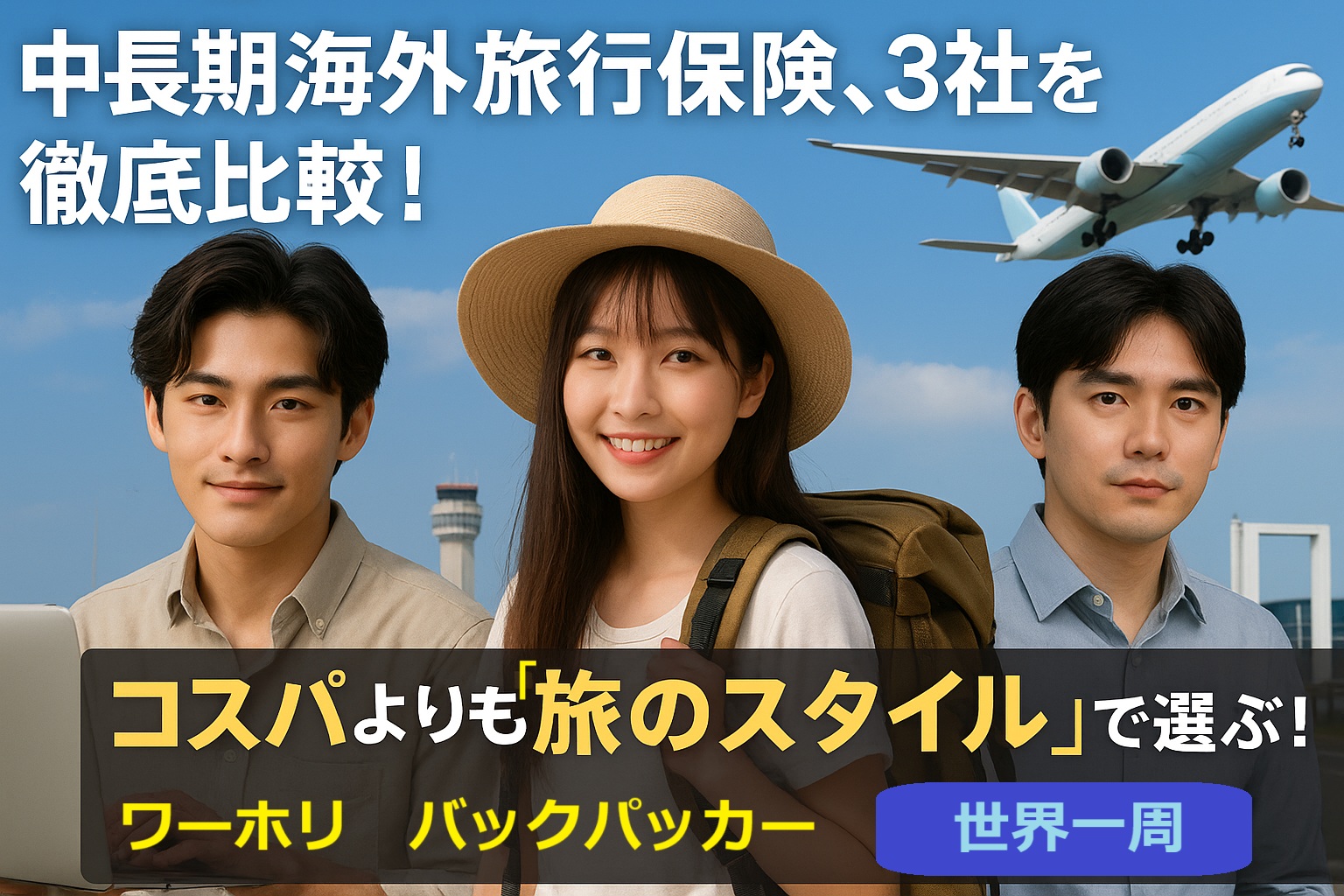 ノマドワーカー・バックパッカー・世界一周旅行者を表現した中長期海外旅行のイメージ画像