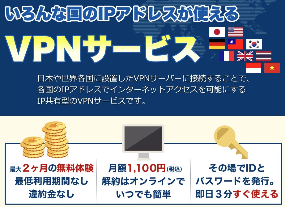 世界各国のIPアドレスに対応したVPNサービスの紹介画像