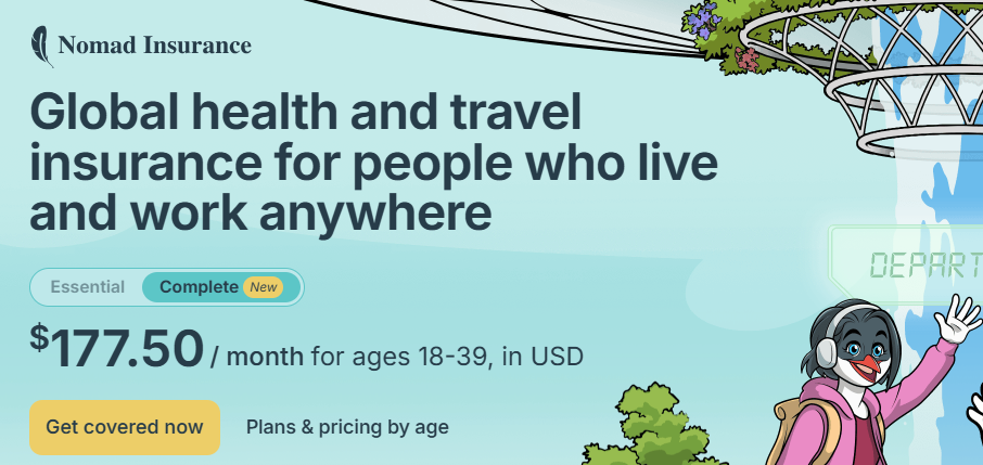 SafetyWing公式サイトのCompleteプラン料金表示。18〜39歳は月額177.50ドル(2026年10月時点)